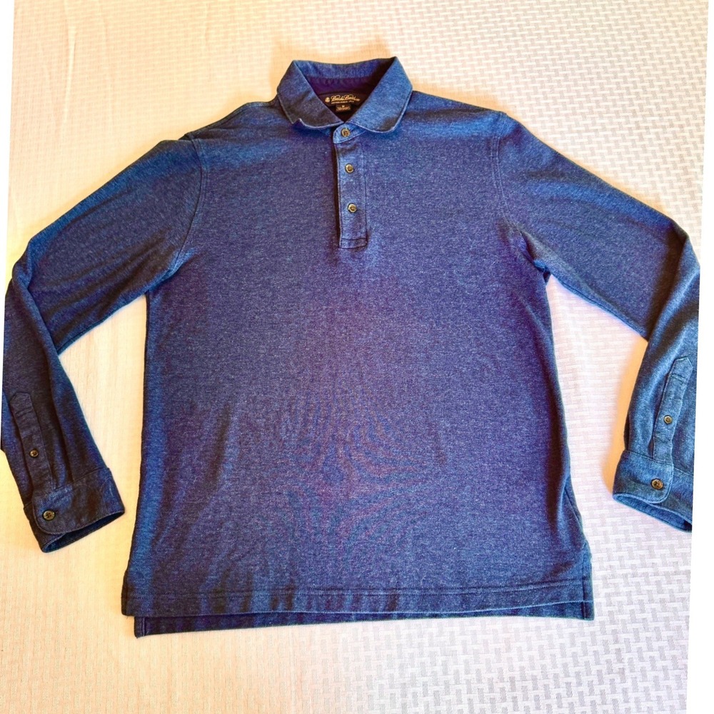 Brooks Brothers Mens Medium Navy Blue Cotton Wool Blend Long Sleeve Polo Shirt